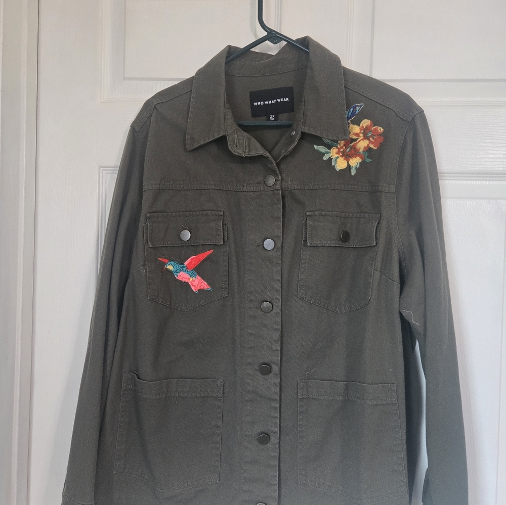 Who What Wear Olive Green Embroidered Jacket 2X